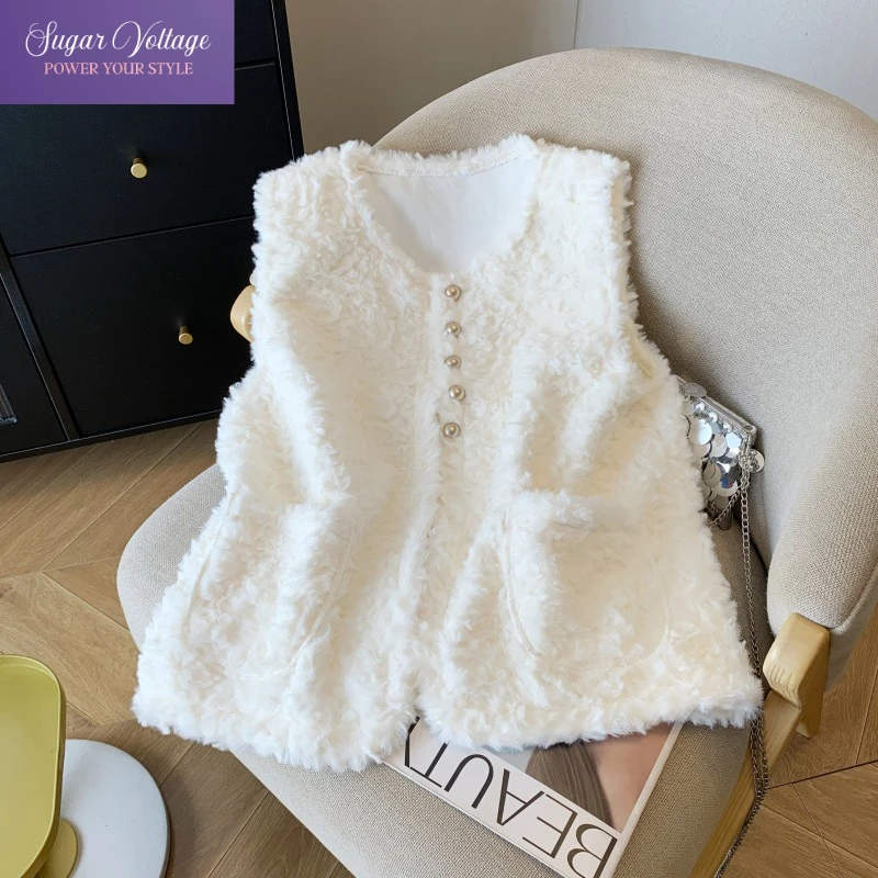 Sweet Gentle Style Thick Warm Vest Women Pearl Buttons Soft Fluffy Casual Coats Outerwear Winter Daily Party Cozy Fashion Tops
Sweet Gentle Style Thick Warm Vest Women Pearl Buttons Soft Fluffy Casual Coats Outerwear Winter Daily Party Cozy Fashion Tops