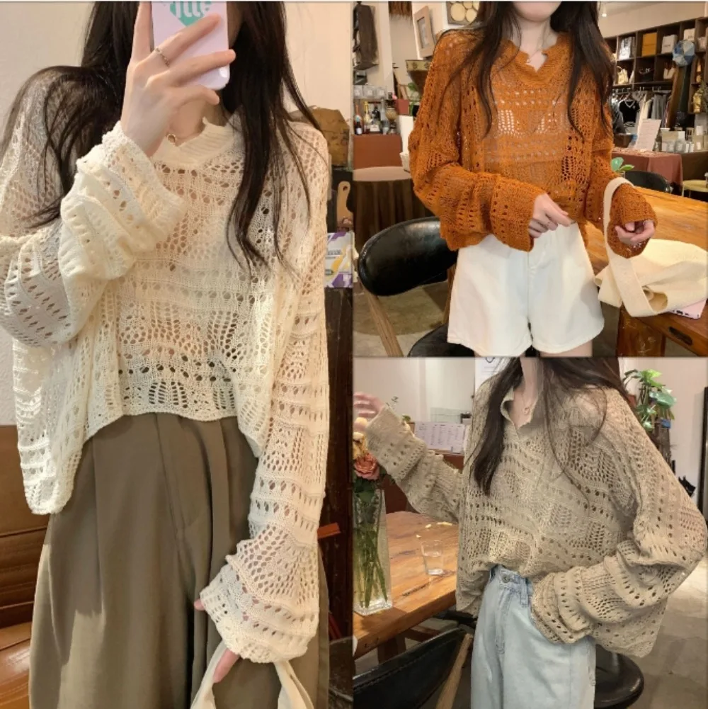 Hollow Out Knitted Sun Protection Top Women Thin Long Sleeve Loose Casual Short Style Sunscreen Shirt Blouse
Hollow Out Knitted Sun Protection Top Women Thin Long Sleeve Loose Casual Short Style Sunscreen Shirt Blouse