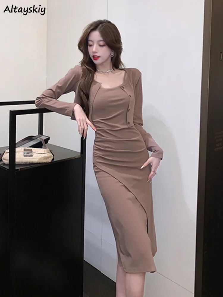 Women Sets Crop Cardigans Button-up Sleeveless Sexy Dress Knee Length Solid Pure Irregular Backless Streetwear All-match New
Women Sets Crop Cardigans Button-up Sleeveless Sexy Dress Knee Length Solid Pure Irregular Backless Streetwear All-match New