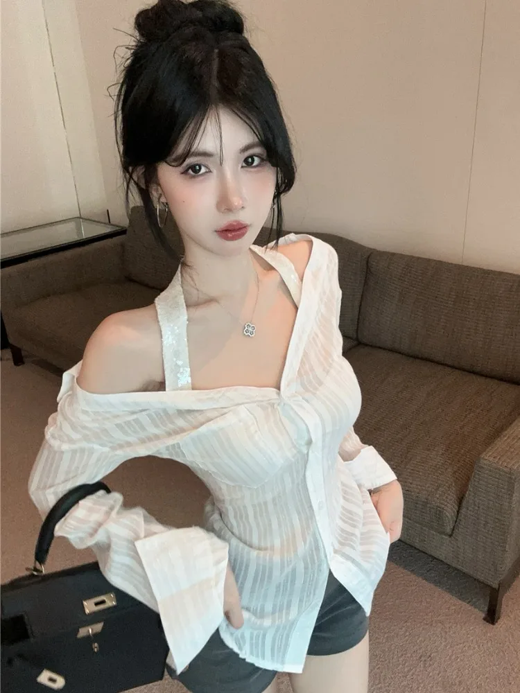 Elegant Sequin Neck Hanging Striped Patchwork Design Slimming Back Exposure Super Beautiful Shirt Commute Style Long Sleeve O...
Elegant Sequin Neck Hanging Striped Patchwork Design Slimming Back Exposure Super Beautiful Shirt Commute Style Long Sleeve O...