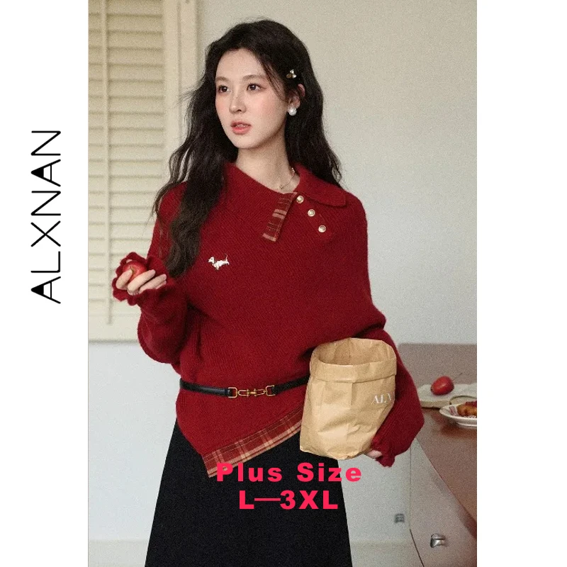 ALXNAN Plus Size Red Sweater Korean Style Winter Warm Long Sleeve Irregular Pullover Women Elegant Plaid Paneled Knit Top D59515
ALXNAN Plus Size Red Sweater Korean Style Winter Warm Long Sleeve Irregular Pullover Women Elegant Plaid Paneled Knit Top D59515