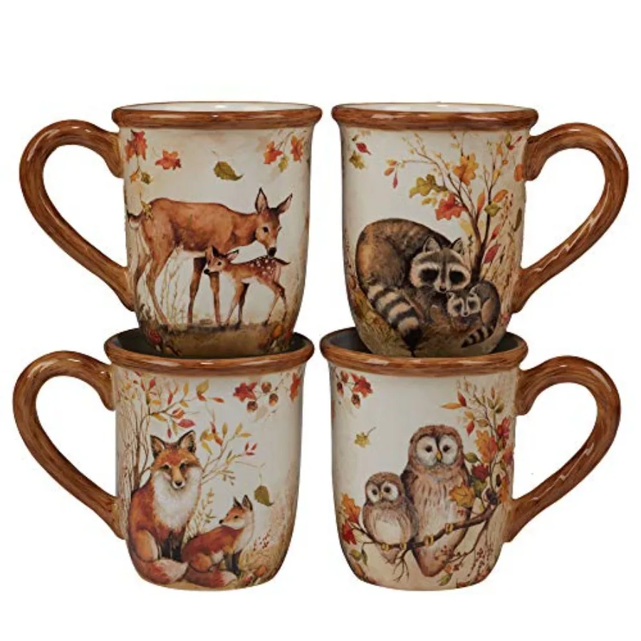 Pine Forest 16 oz. Woodland Ceramic Mugs Set of 4 Featuring Autumn Wildlife Designs with Fox Owl Deer and Raccoon Perfect for H
Pine Forest 16 oz. Woodland Ceramic Mugs Set of 4 Featuring Autumn Wildlife Designs with Fox Owl Deer and Raccoon Perfect for H