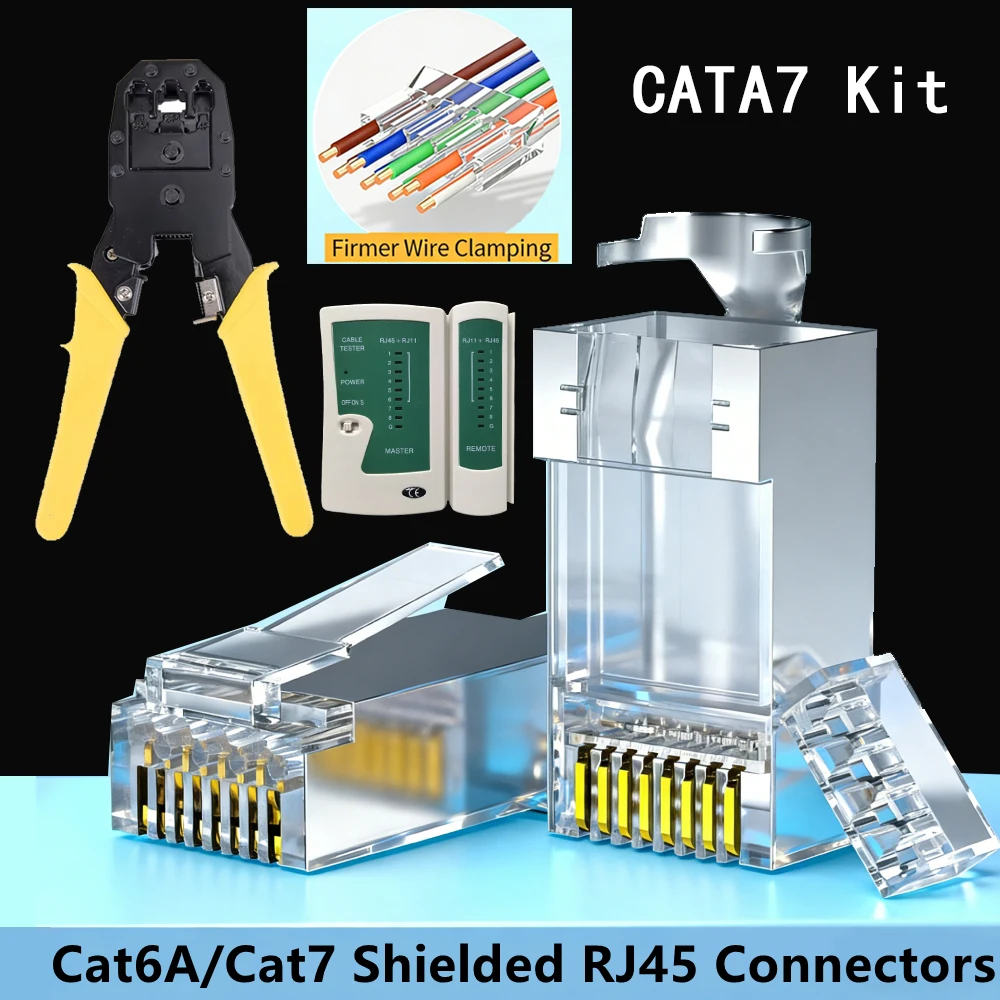Shield Cata7/6 RJ45 connector crimping tool cable tester kits 10000Mbps Ethernet Cables Gold Plated Network Crystal Headcable
Shield Cata7/6 RJ45 connector crimping tool cable tester kits 10000Mbps Ethernet Cables Gold Plated Network Crystal Headcable