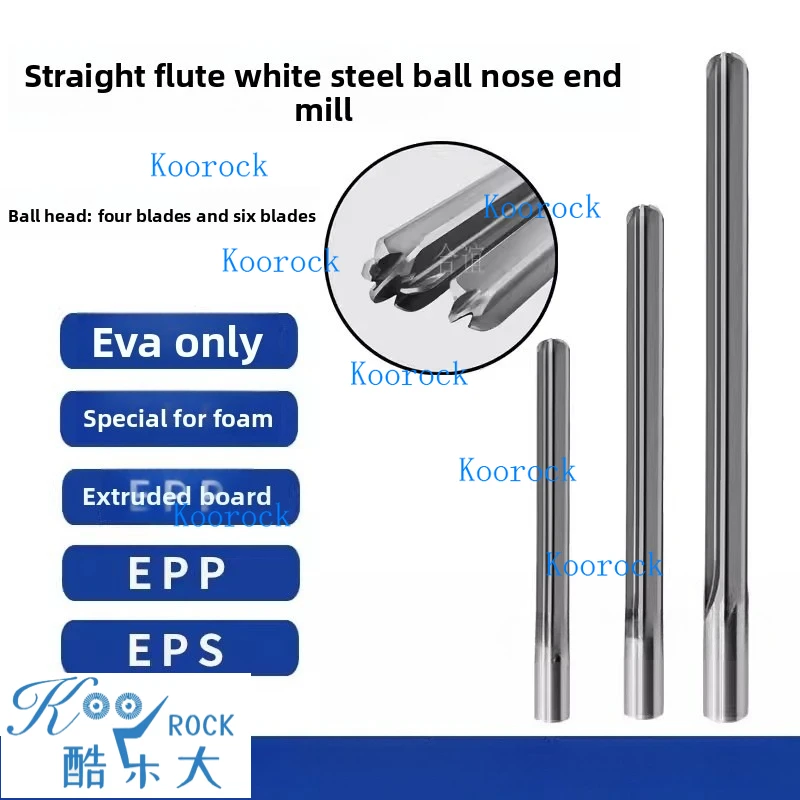 HSS EVA Foam Special Ball Nose End Mill, Straight Edge, for Pearl Cotton Foam, 4-Flute & 6-Flute Extended Length
HSS EVA Foam Special Ball Nose End Mill, Straight Edge, for Pearl Cotton Foam, 4-Flute & 6-Flute Extended Length