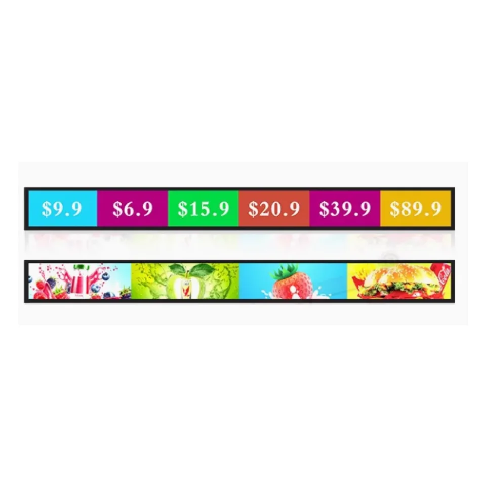 Indoor LCD shelf screen small electronic display Android WIFI HD ultra-thin ultra-narrow edge long strip display screen
Indoor LCD shelf screen small electronic display Android WIFI HD ultra-thin ultra-narrow edge long strip display screen