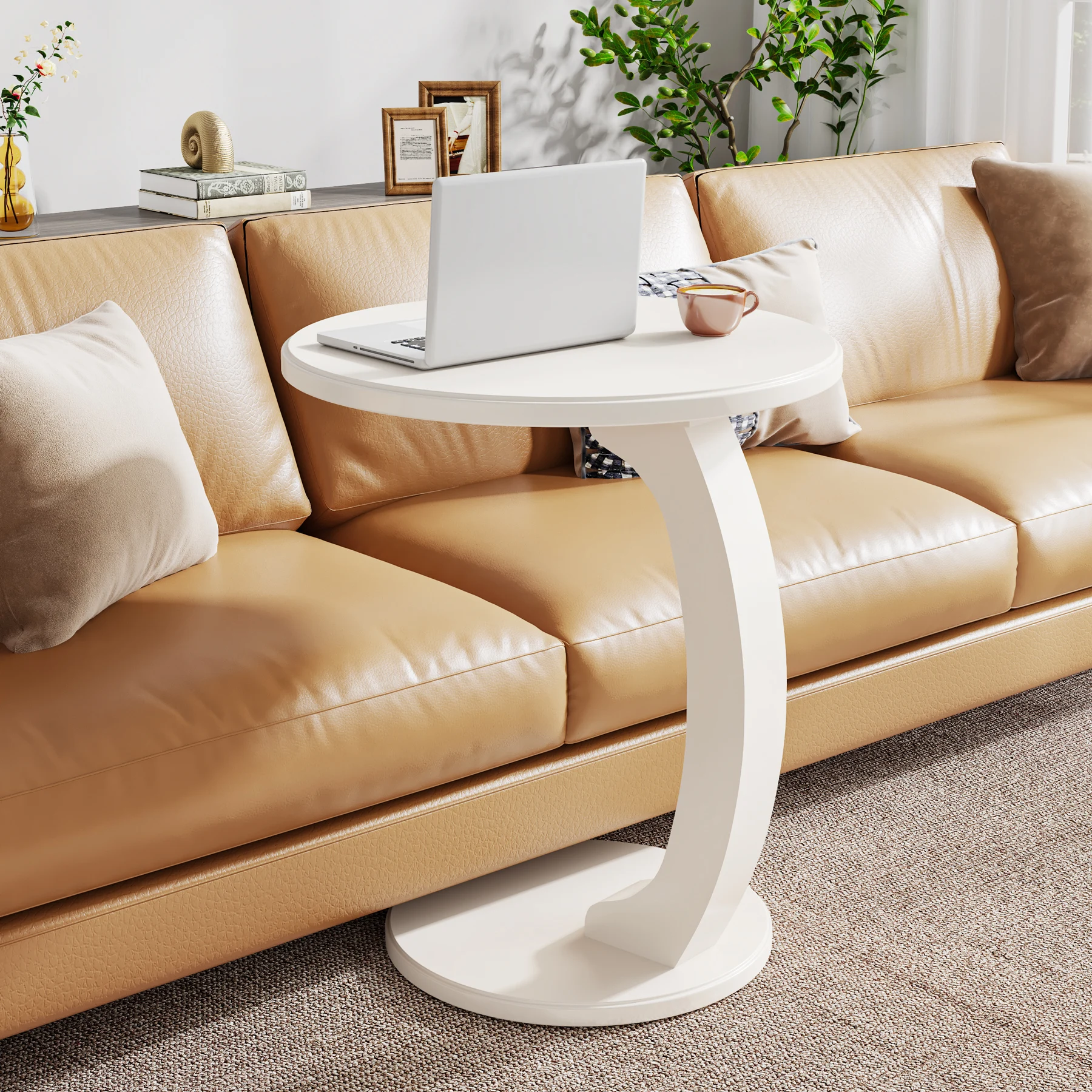 Living room coffee table, ivory white C-shaped small round wooden sofa coffee table
Living room coffee table, ivory white C-shaped small round wooden sofa coffee table