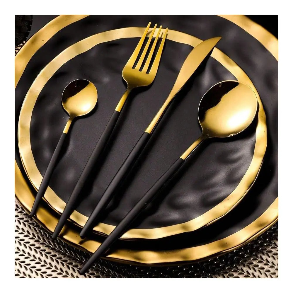 24 Piece Black Golden Flatware Matte Black Handle 18 10 Stainless Steel Tableware Sets For 6 Including Forks, Spoons, Knives Ca
24 Piece Black Golden Flatware Matte Black Handle 18 10 Stainless Steel Tableware Sets For 6 Including Forks, Spoons, Knives Ca