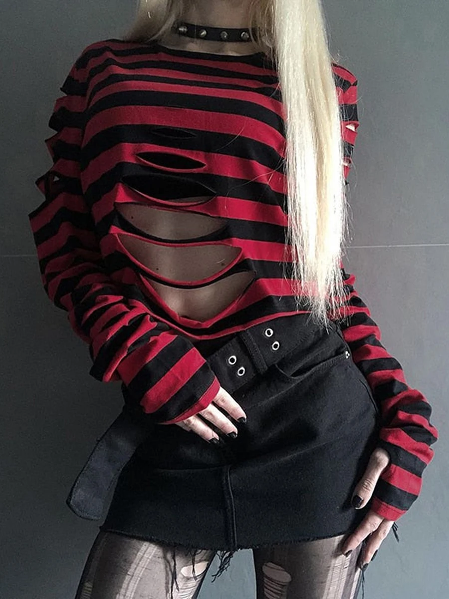 Y2k Aesthetic Grunge Long Sleeve Crop Top Women Gothic Punk Hollow Holes Striped T-shirt Women Vintage Harajuku Streetwear Femme
Y2k Aesthetic Grunge Long Sleeve Crop Top Women Gothic Punk Hollow Holes Striped T-shirt Women Vintage Harajuku Streetwear Femme