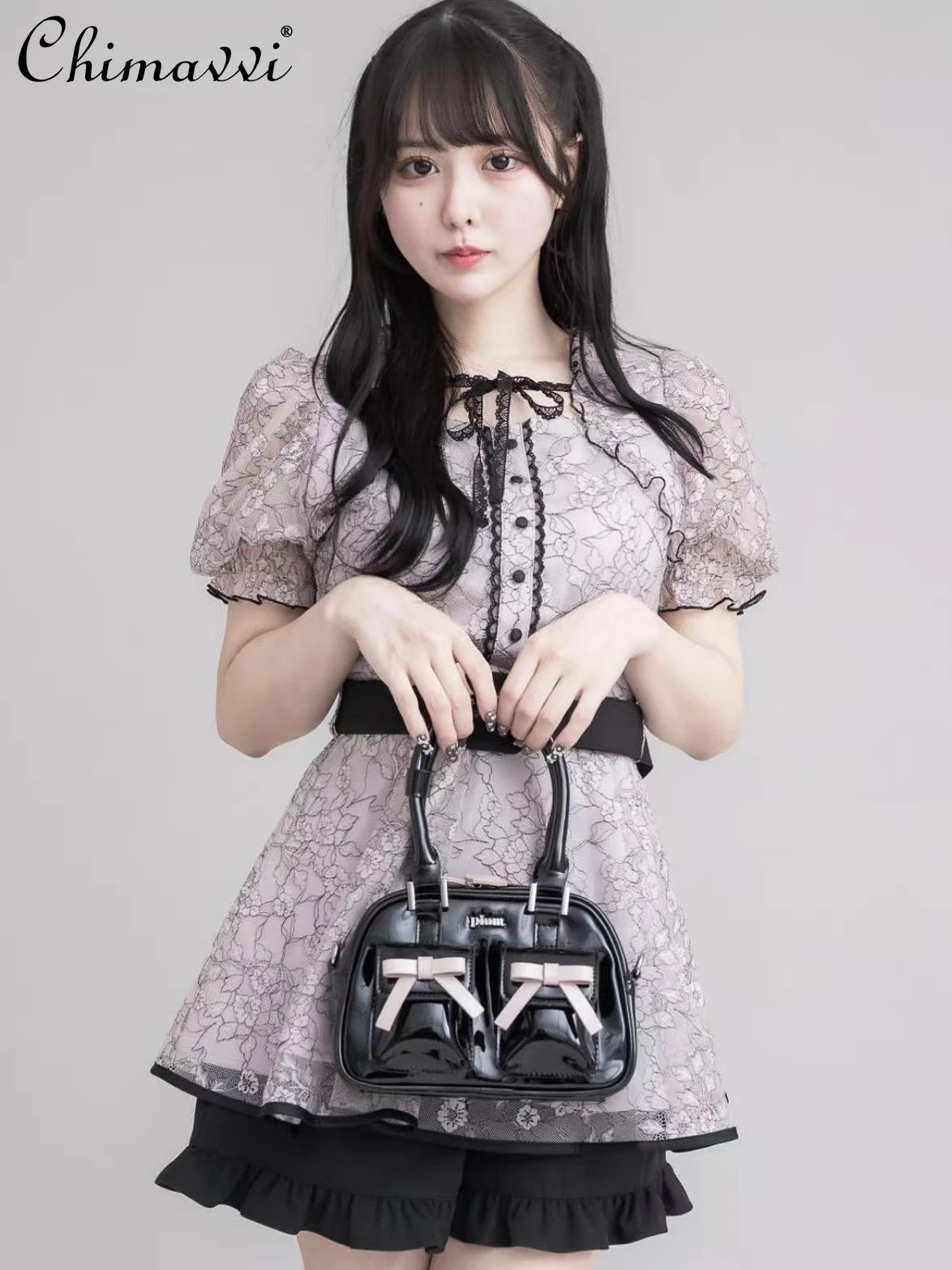 2025 Summer Clothes New Japanese Style Sweet Lace Puff Sleeve Short Sleeve Dress + Shorts Set Women Lolita Two-Piece Set 
2025 Summer Clothes New Japanese Style Sweet Lace Puff Sleeve Short Sleeve Dress + Shorts Set Women Lolita Two-Piece Set