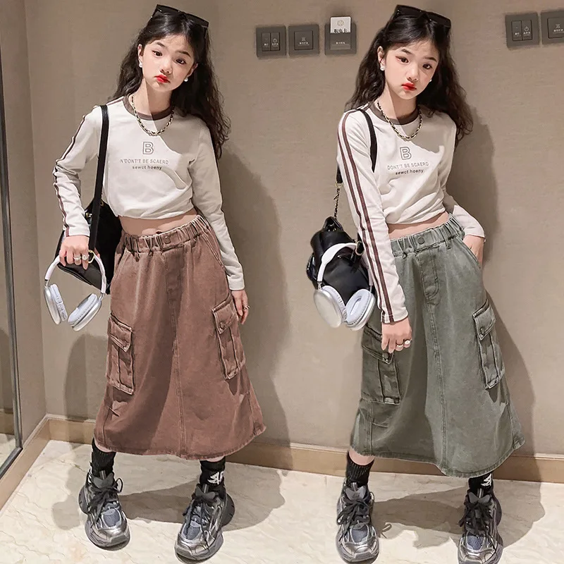 Spring Autumn Girl Children's Top And Bottom Set Junior Girl Striped Long Sleeve Top+Straight Skirt Set For Girl 4-12Yrs
Spring Autumn Girl Children's Top And Bottom Set Junior Girl Striped Long Sleeve Top+Straight Skirt Set For Girl 4-12Yrs