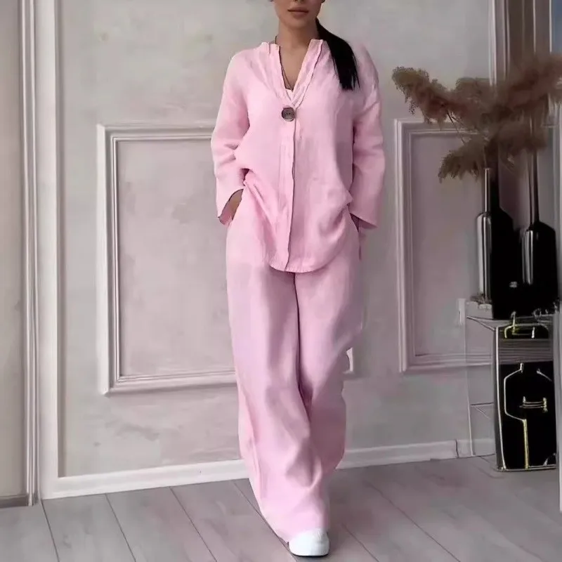 Ensemble Femmes Pants Cotton Linen Button Front Top Wide Leg Trousers Two Piece Set Oversized Fit Solid Color Pink Beige Pants
Ensemble Femmes Pants Cotton Linen Button Front Top Wide Leg Trousers Two Piece Set Oversized Fit Solid Color Pink Beige Pants