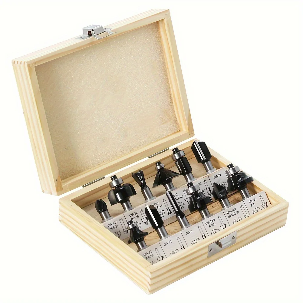 12 Pcs 8mm Shank Black Woodworking Router Bit Set - For Carving Machines, Electric Routers, and Edge Trimming
12 Pcs 8mm Shank Black Woodworking Router Bit Set - For Carving Machines, Electric Routers, and Edge Trimming