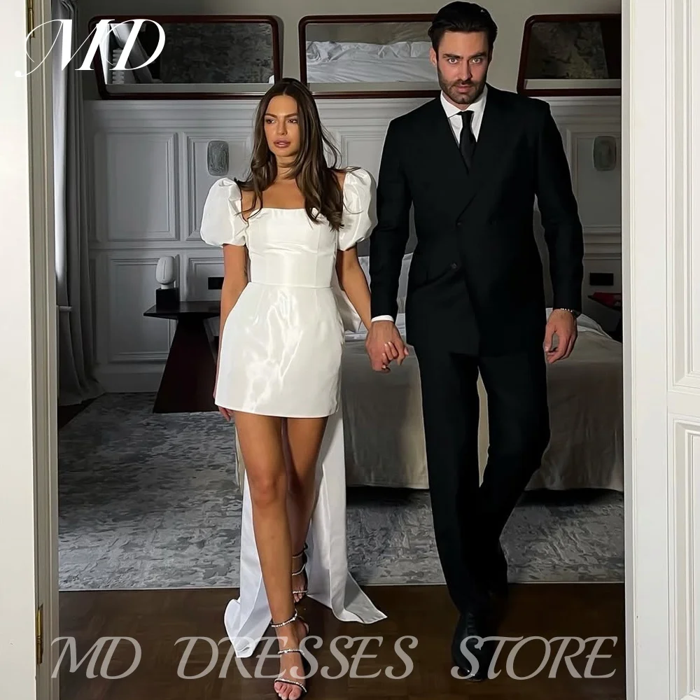 MD Elegant Square Collar Short Wedding Dresses Illusion Silk Taffeta Bridal Gown Pleat Big Bow Vestido De Noiva Customized 2025
MD Elegant Square Collar Short Wedding Dresses Illusion Silk Taffeta Bridal Gown Pleat Big Bow Vestido De Noiva Customized 2025