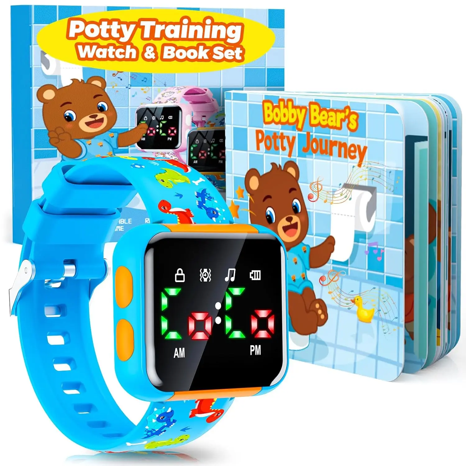 Dinosaur Potty Training Watch & Board Book Set for Toddler Boys 1-4, Water Resistant, Rechargeable Toilet Reminder Timer, Birthday Gift (Blue)
Dinosaur Potty Training Watch & Board Book Set for Toddler Boys 1-4, Water Resistant, Rechargeable Toilet Reminder Timer, Birthday Gift (Blue)