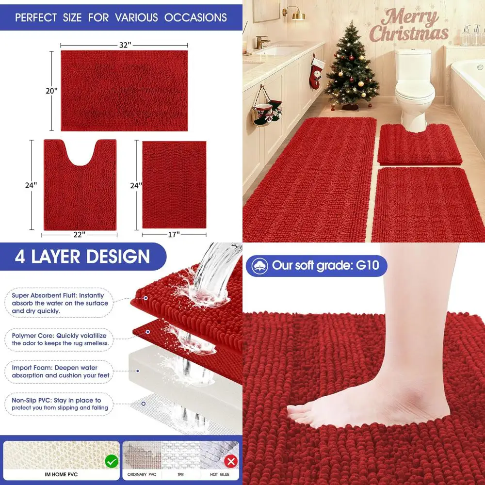 Red Striped Ultra Soft Bathroom Rugs Set, 3-Piece Non-Slip Bath Mat Set for Bath, Kitchen, Burgundy
Red Striped Ultra Soft Bathroom Rugs Set, 3-Piece Non-Slip Bath Mat Set for Bath, Kitchen, Burgundy