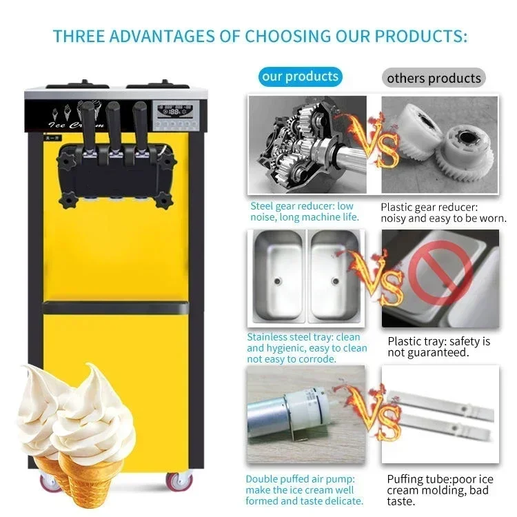 18~22L/H Floor Type Economic Commercial Soft Serve Ice Cream Machine Mixed 2+1 Three Flavors
18~22L/H Floor Type Economic Commercial Soft Serve Ice Cream Machine Mixed 2+1 Three Flavors