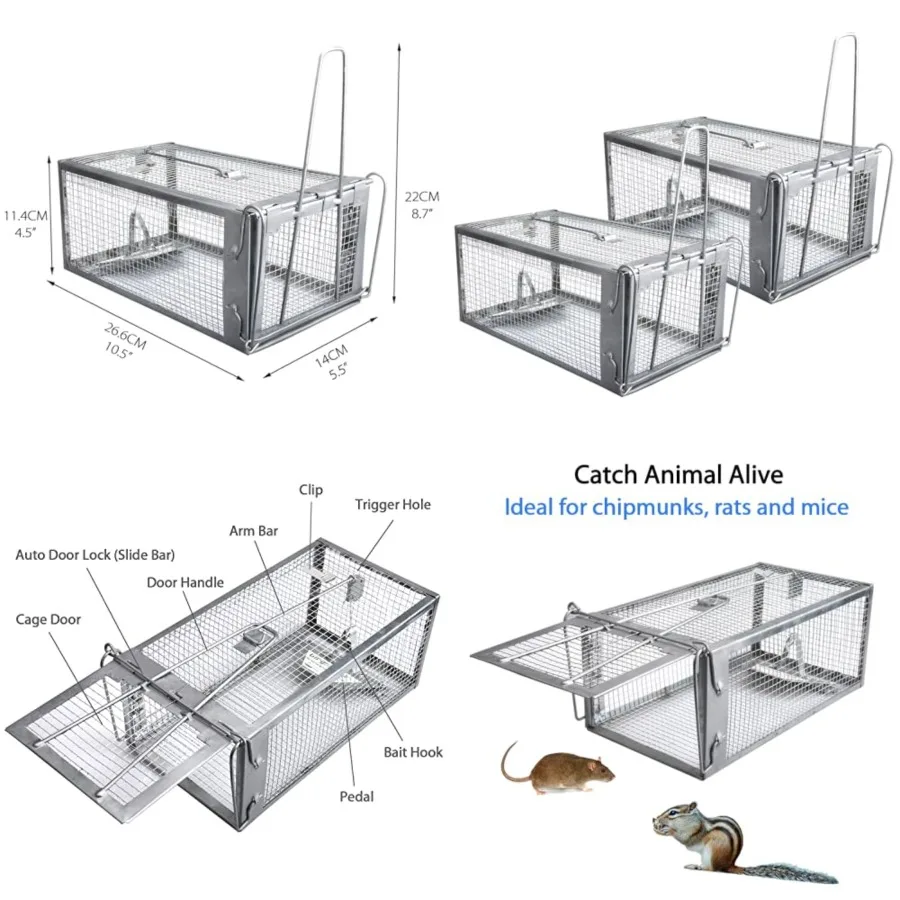2-Pack Rat Traps Humane Live Chipmunk Mouse Trap Cages for Indoor and Outdoor Use
2-Pack Rat Traps Humane Live Chipmunk Mouse Trap Cages for Indoor and Outdoor Use