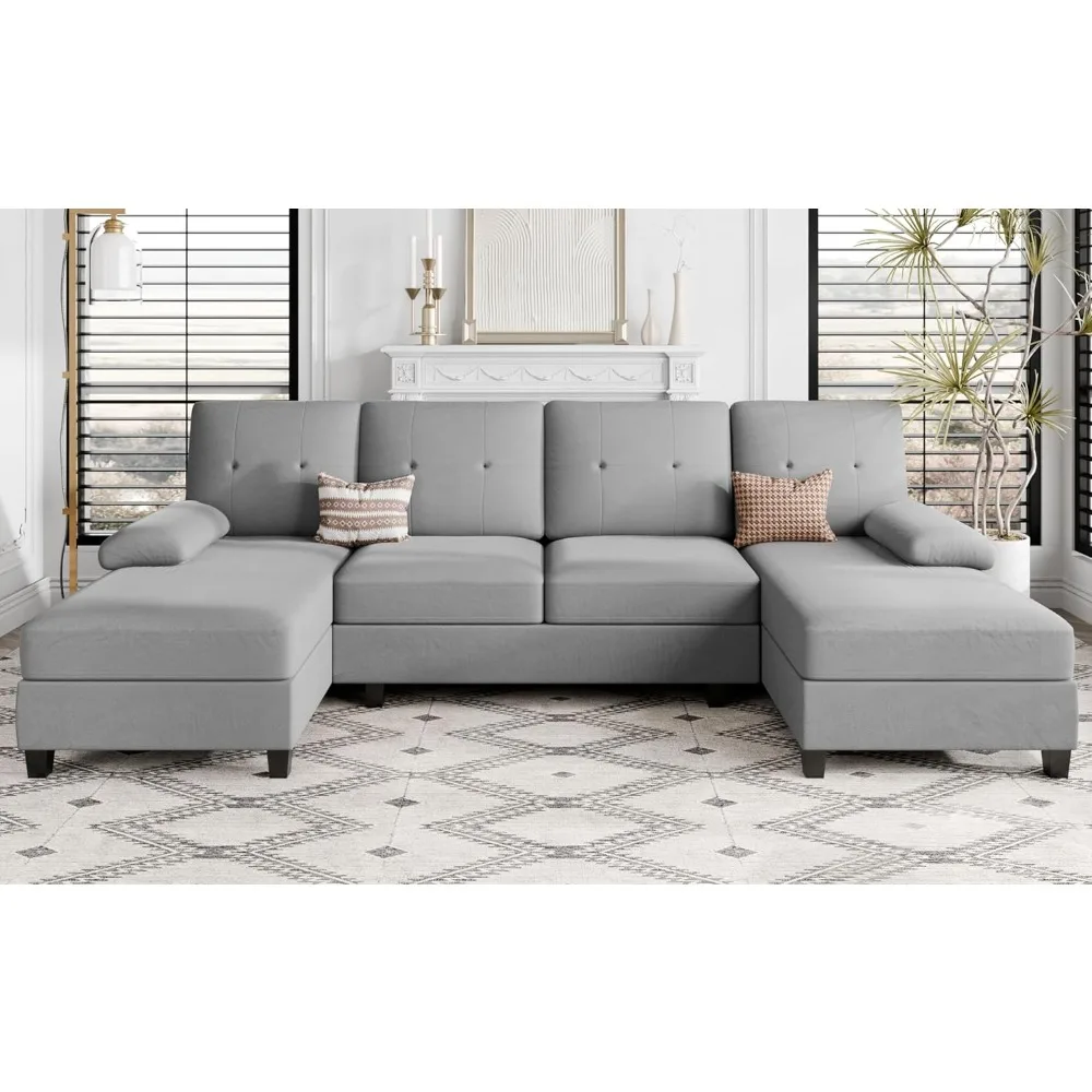 Living room segmented sofa, U-shaped sofa, 4-seater living room furniture set with soft cushions and linen fabric
Living room segmented sofa, U-shaped sofa, 4-seater living room furniture set with soft cushions and linen fabric