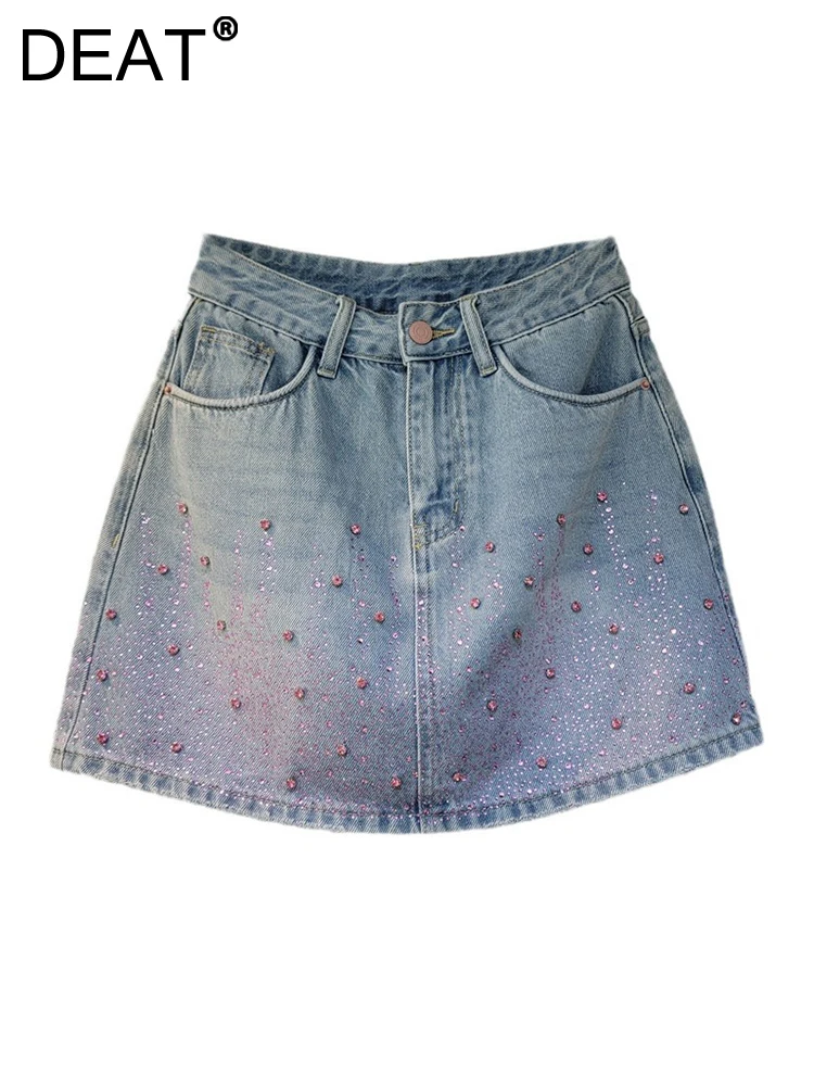 DEAT Women's Denim Skirts High Waist Pink Diamonds Rhinestone A-line Light Blue Mini Skirts 2024 Summer New Fashion 11XX9277
DEAT Women's Denim Skirts High Waist Pink Diamonds Rhinestone A-line Light Blue Mini Skirts 2024 Summer New Fashion 11XX9277