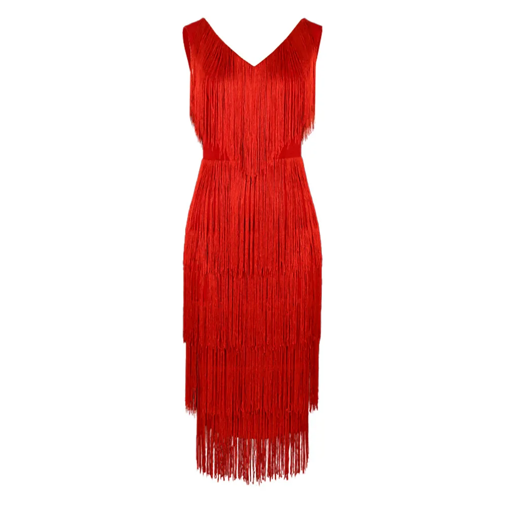 Double V-neck Fringed High Waist Knee Length Party Dress
Double V-neck Fringed High Waist Knee Length Party Dress