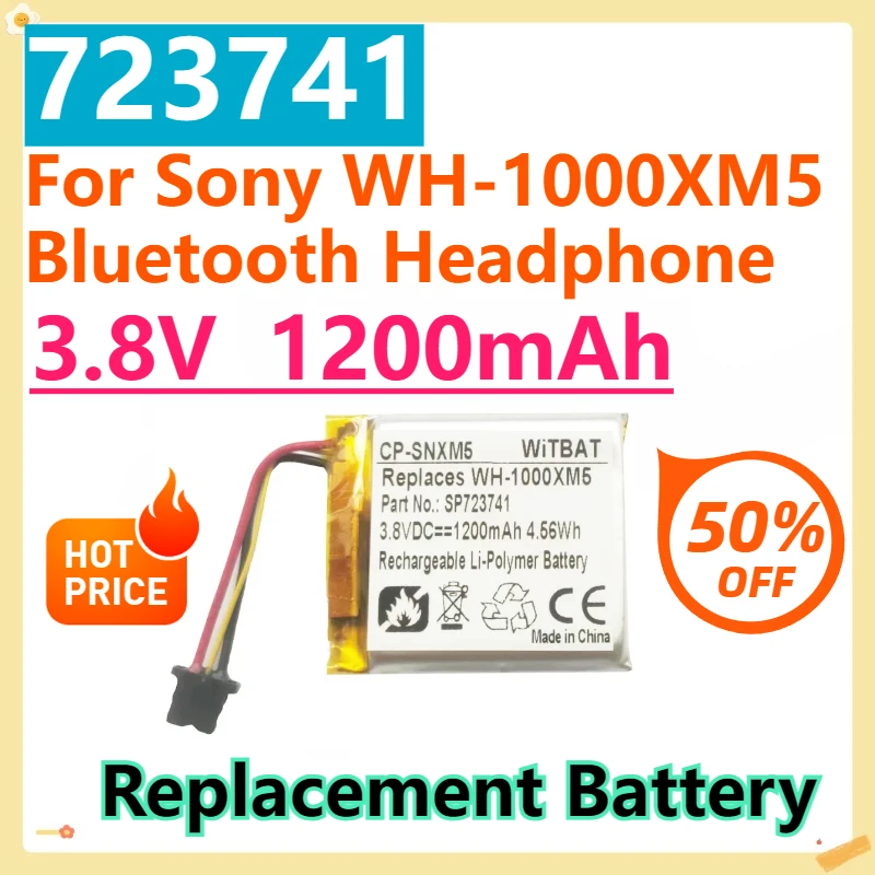 For Sony WH-1000XM5 Bluetooth Headphone 3.8V 1200mAh 723741 CP-SNXM5 Replacement Battery
For Sony WH-1000XM5 Bluetooth Headphone 3.8V 1200mAh 723741 CP-SNXM5 Replacement Battery