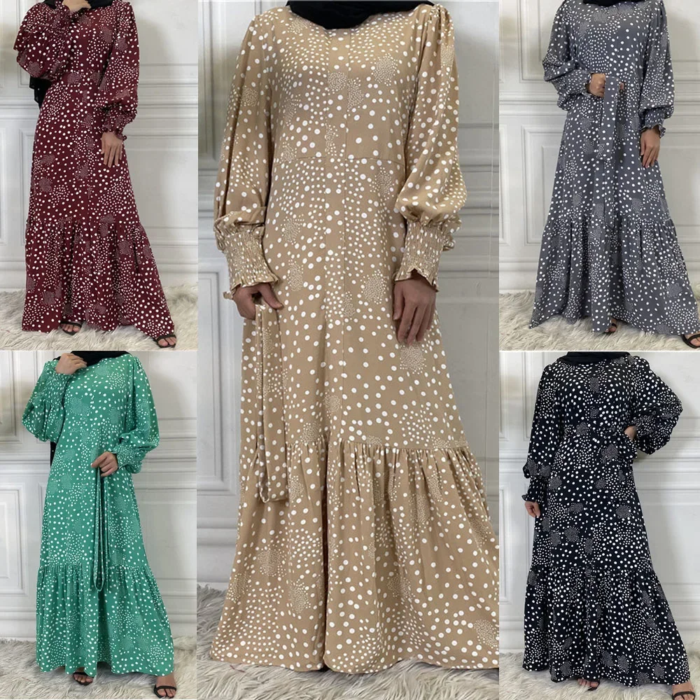 Morocco Polka Dot Print Abaya Muslim Women Long Maxi Dress Turkey Arab Islam Kaftan Party Dubai Jalabiya Caftan Robe With Belted
Morocco Polka Dot Print Abaya Muslim Women Long Maxi Dress Turkey Arab Islam Kaftan Party Dubai Jalabiya Caftan Robe With Belted