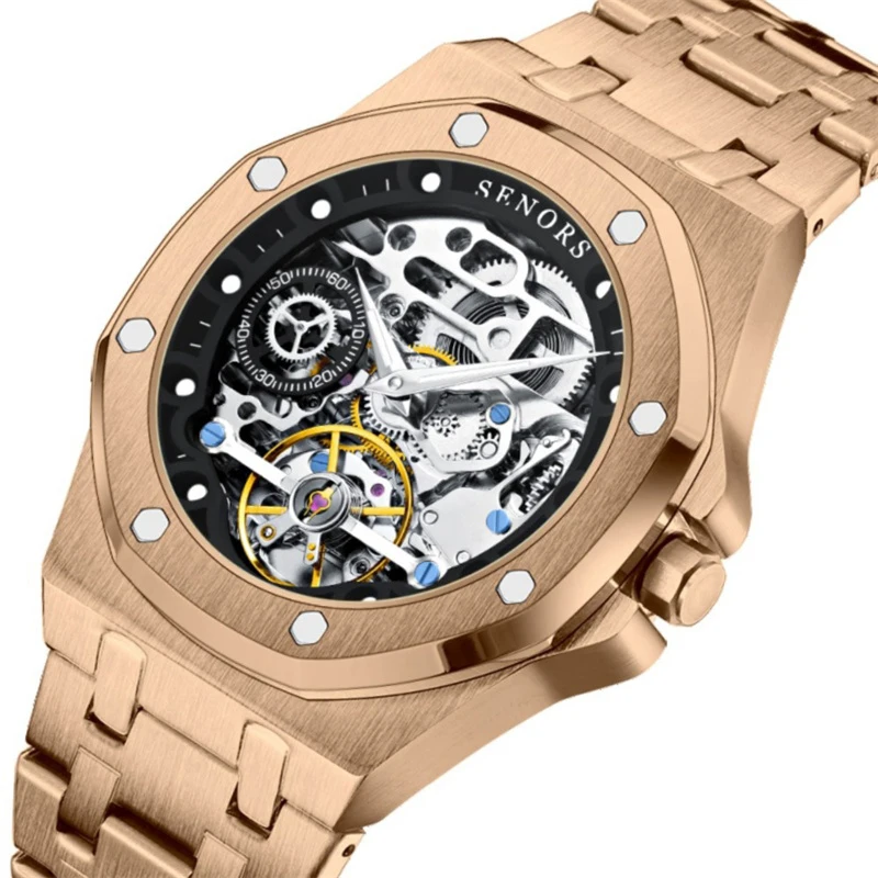 Rose Gold Automatic Mechanical Watches for Men Fashion Stainless Steel Hollow Tourbillon High Quality Waterproof Mens Watch
Rose Gold Automatic Mechanical Watches for Men Fashion Stainless Steel Hollow Tourbillon High Quality Waterproof Mens Watch