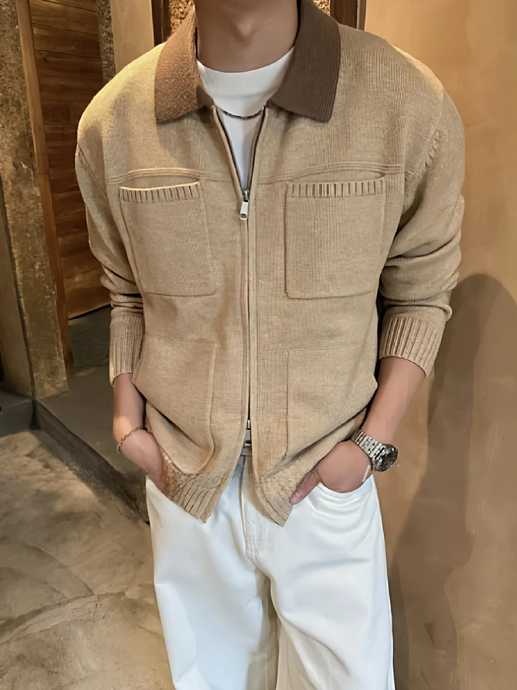 High-End Splice Zipper Knitted Men's Open Cardigan Autumn Winter Casual Sle Luxury Sweater Jaet with Multiple kets
High-End Splice Zipper Knitted Men's Open Cardigan Autumn Winter Casual Sle Luxury Sweater Jaet with Multiple kets