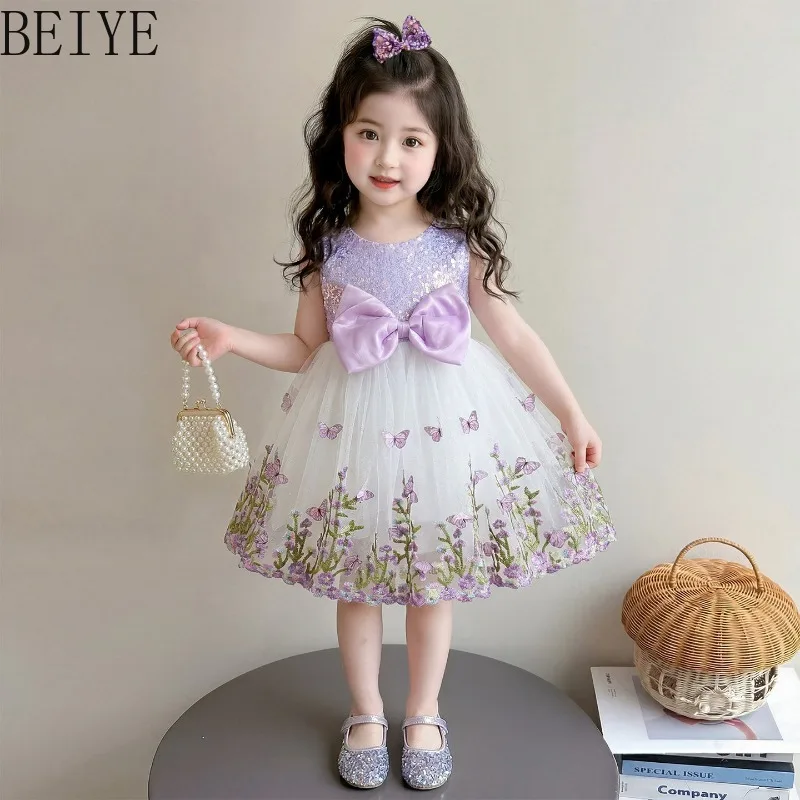 Summer Daily Sweet Children's Princess Dress New Floral Mesh Bow Purple Dress Little Girls Sleeveless High Street Party Dress
Summer Daily Sweet Children's Princess Dress New Floral Mesh Bow Purple Dress Little Girls Sleeveless High Street Party Dress