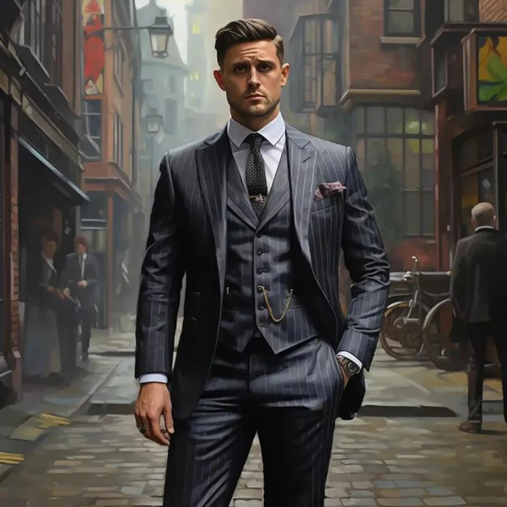 Полосатые мужские костюмы по индивидуальному заказу, пальто, жилет, брюки, мужские деловые свадебные смокинги для жениха, traje de hombre elegante 
Полосатые мужские костюмы по индивидуальному заказу, пальто, жилет, брюки, мужские деловые свадебные смокинги для жениха, traje de hombre elegante