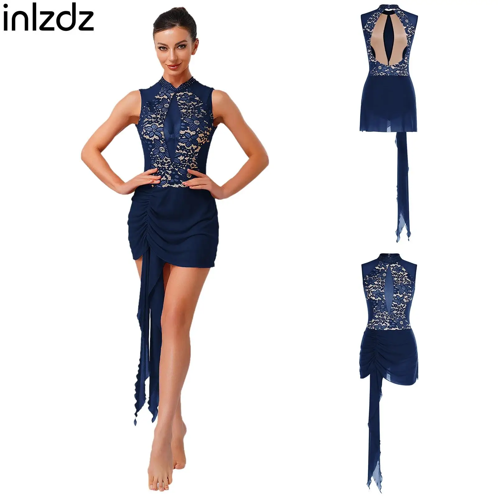 Womens Floral Lace Backless Lyrical Dance Dress Modern Figure Skating Costume Irregular Mesh+Side Ruched Built-in Briefs Dresses
Womens Floral Lace Backless Lyrical Dance Dress Modern Figure Skating Costume Irregular Mesh+Side Ruched Built-in Briefs Dresses