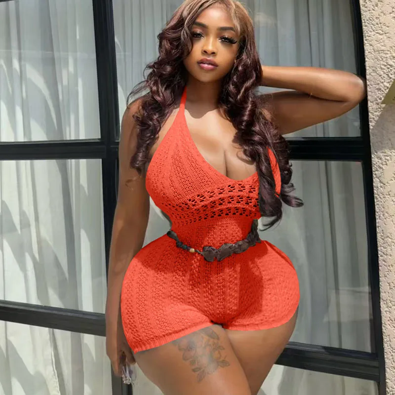 Doyerl Solid Knitted Playsuits Woman Jumpsuits and Rompers Beach Party Hollow Out Lace-up Halter Backless Club Holiday Outfits
Doyerl Solid Knitted Playsuits Woman Jumpsuits and Rompers Beach Party Hollow Out Lace-up Halter Backless Club Holiday Outfits