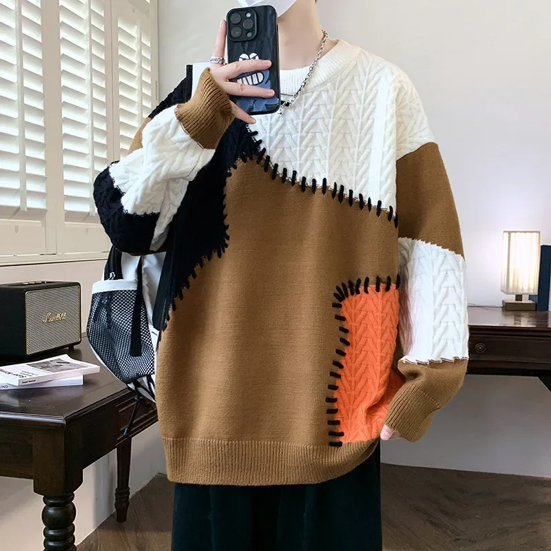 Men Sweater O Neck Jumpers Flat Knitted Spliced Pullovers Long Sleeve Loose Fit High Street Patchwork Standard Wool Winter New
Men Sweater O Neck Jumpers Flat Knitted Spliced Pullovers Long Sleeve Loose Fit High Street Patchwork Standard Wool Winter New