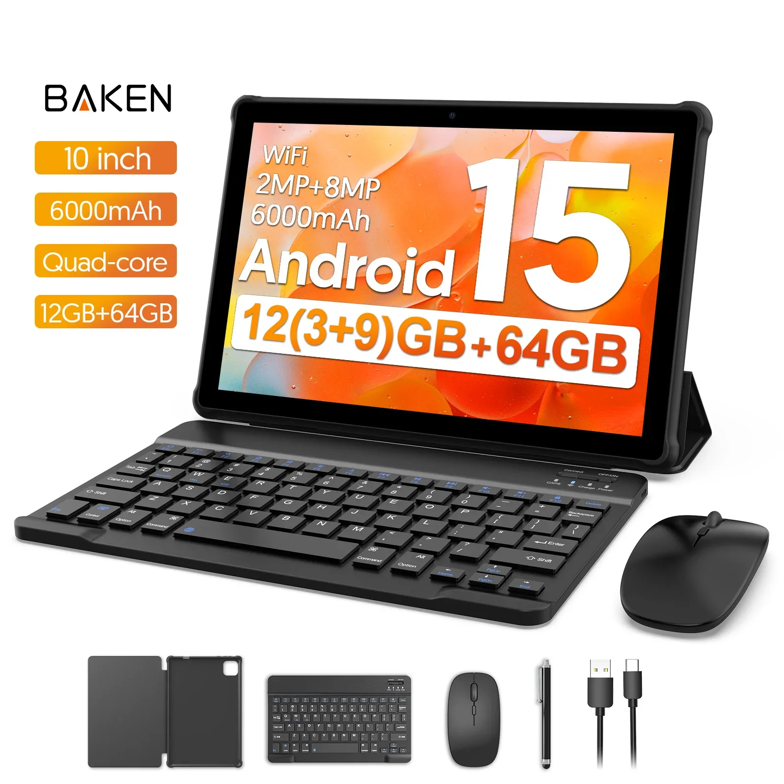 BAKEN Android 15 tablet, 10-inch, 12 (3+9)GB RAM + 64GB ROM, quad-core, 6000mAh battery, includes a free protective case
BAKEN Android 15 tablet, 10-inch, 12 (3+9)GB RAM + 64GB ROM, quad-core, 6000mAh battery, includes a free protective case