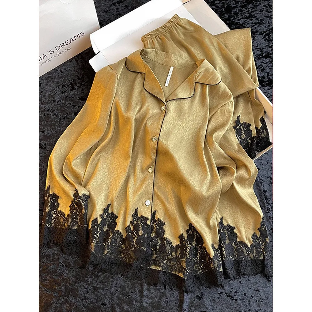 Ice Silk Sleepwear Night Wears For Females Pajamas Home Suit for Women Nightwear Autumn Long-Sleeved Loose Home Wear 2PCS/Set
Ice Silk Sleepwear Night Wears For Females Pajamas Home Suit for Women Nightwear Autumn Long-Sleeved Loose Home Wear 2PCS/Set