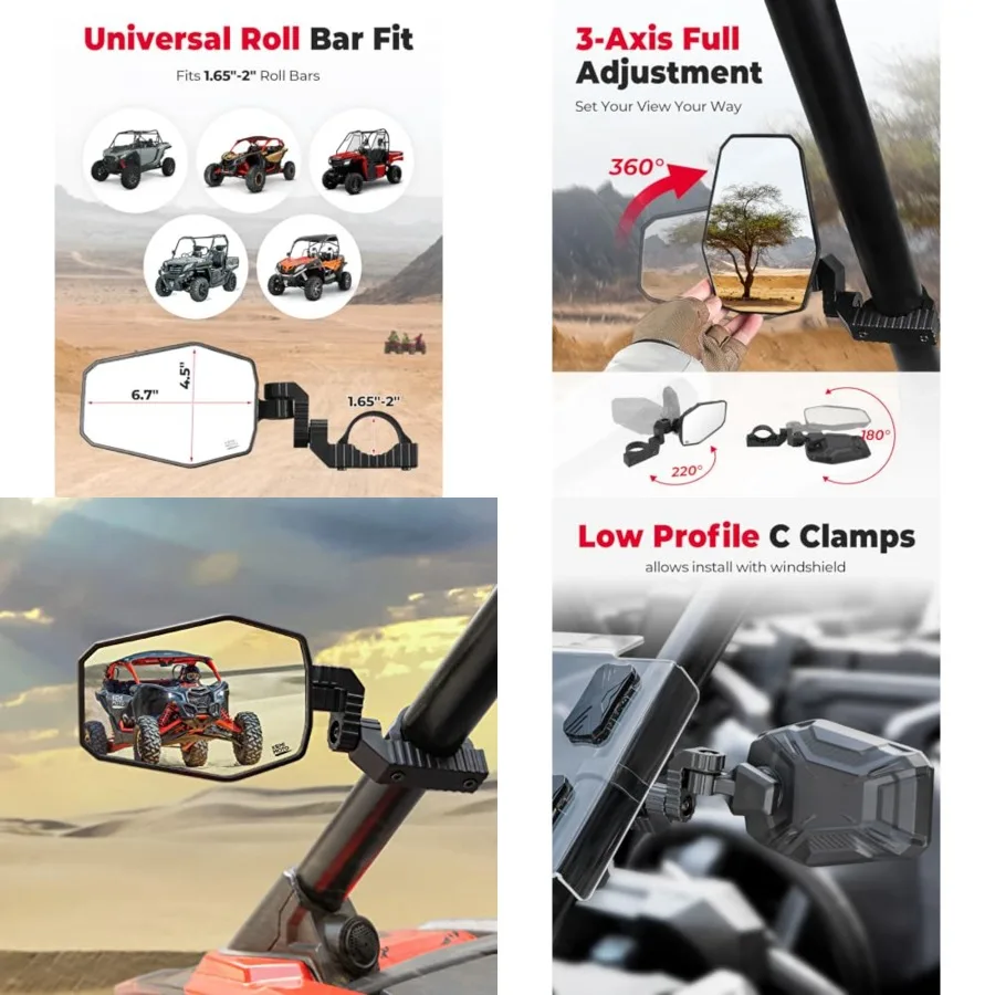 UTV Side Mirrors, UTV Mirrors for 1.65-2 inch Roll bar Compatible with Polaris RZR, Can-Am Maverick X3, Pioneer, Talon, Teryx,
UTV Side Mirrors, UTV Mirrors for 1.65-2 inch Roll bar Compatible with Polaris RZR, Can-Am Maverick X3, Pioneer, Talon, Teryx,