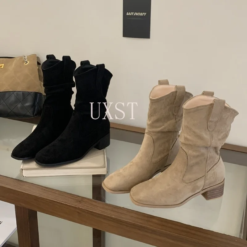 Retro Pants Short Boots Women's Thick Heels Winter New Fashion Pleated Pile Boot Western Cowboy Knight Boot
Retro Pants Short Boots Women's Thick Heels Winter New Fashion Pleated Pile Boot Western Cowboy Knight Boot