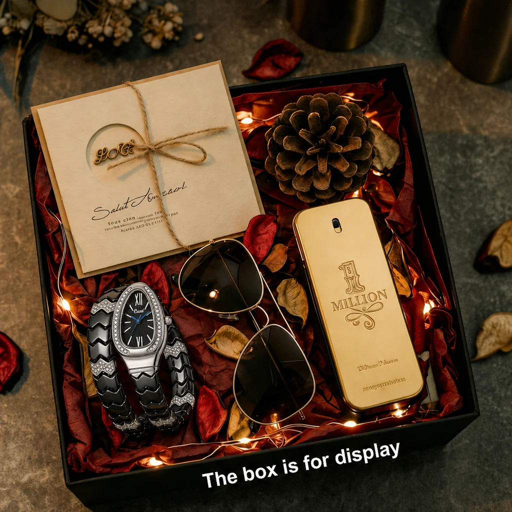 4pc Ladies Black Ceramic Elegant Diamond-embellished Sunglasses Perfume Quartz Watch Gift Box Set, Birthday, Anniversary
4pc Ladies Black Ceramic Elegant Diamond-embellished Sunglasses Perfume Quartz Watch Gift Box Set, Birthday, Anniversary