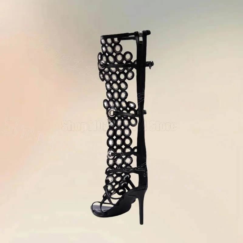 Metal Circle Design Black Open Toe Sandals Boots Back Zipper Women Shoes Thin High Heels Party Banquet 2026 Zapatos Para Mujere
Metal Circle Design Black Open Toe Sandals Boots Back Zipper Women Shoes Thin High Heels Party Banquet 2026 Zapatos Para Mujere