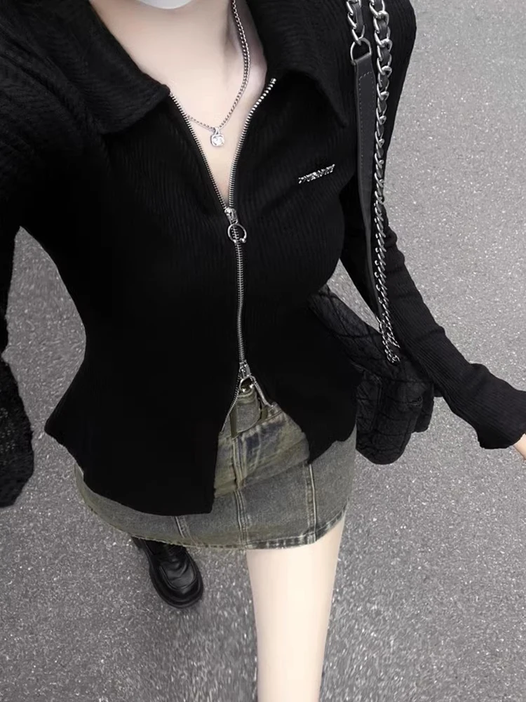 Retro American Design Double Zipper Knitted Open Cardigan Women's Early Autumn Slimming Bla Sexy Base irt Korean Sle
Retro American Design Double Zipper Knitted Open Cardigan Women's Early Autumn Slimming Bla Sexy Base irt Korean Sle