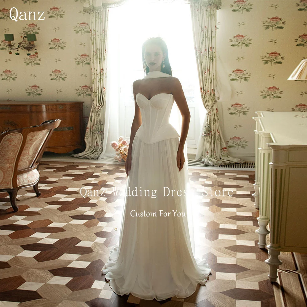 Qanz Gracefull Long A Line Wedding Dresses Sweetheart Chiffon Backless 2 Pieces Robe De Mariée Backless Bridal Gowns Customized
Qanz Gracefull Long A Line Wedding Dresses Sweetheart Chiffon Backless 2 Pieces Robe De Mariée Backless Bridal Gowns Customized