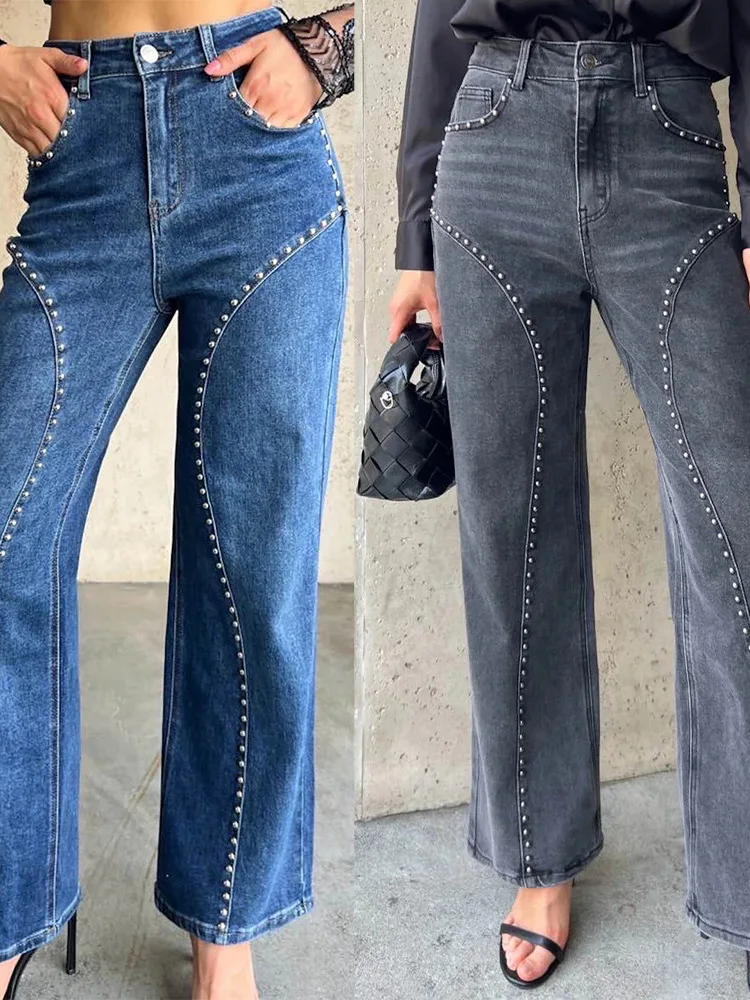 Trendy Streetwear Jeans for Women High Waist Straight Leg Casual American Style Rhinestone Embellished Denim Pants
Trendy Streetwear Jeans for Women High Waist Straight Leg Casual American Style Rhinestone Embellished Denim Pants