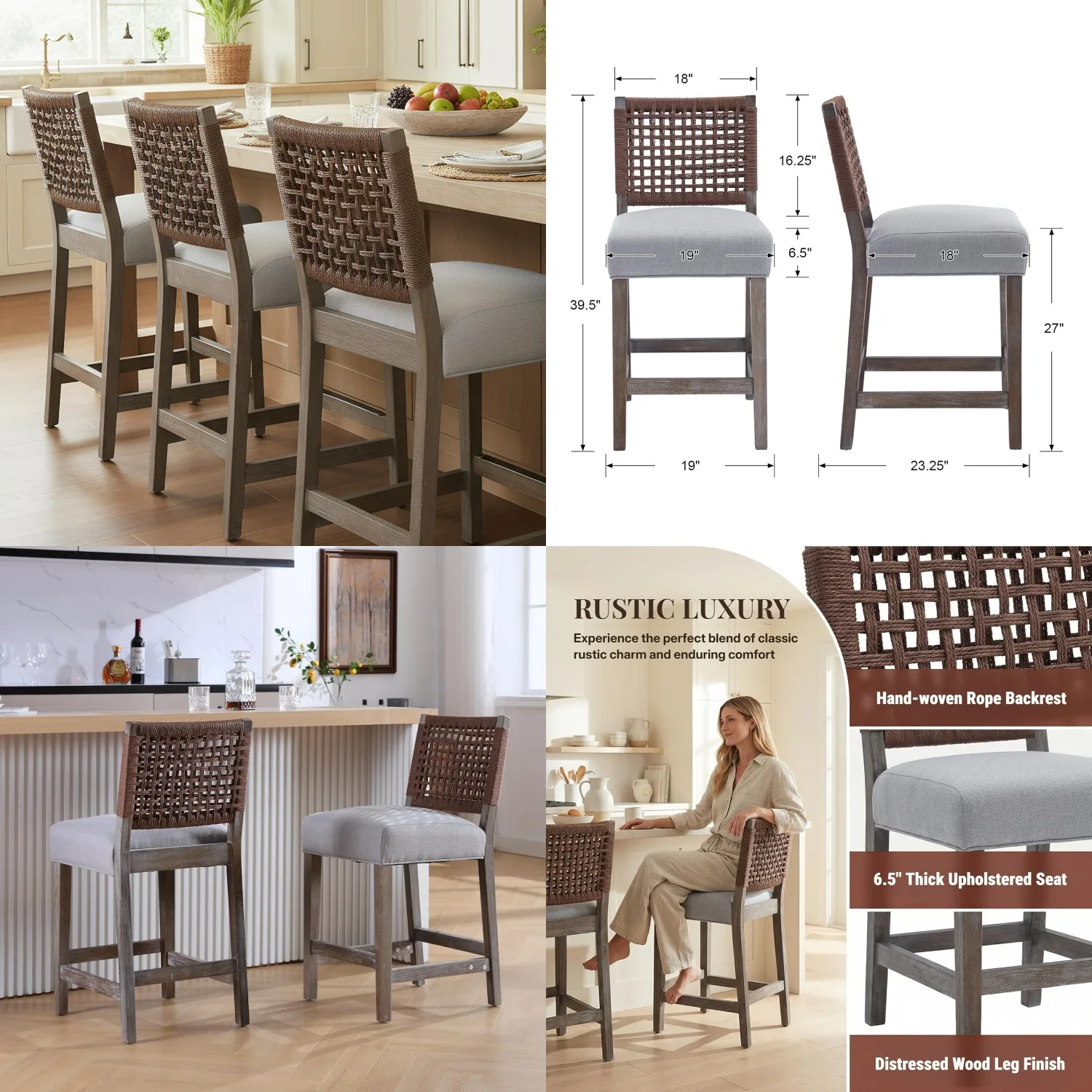27" Counter Height Stool Set of 2 Midcentury Rattan Backrest Fabric Seat Kitchen Island Patio Dining Balcony Grey Customized
27" Counter Height Stool Set of 2 Midcentury Rattan Backrest Fabric Seat Kitchen Island Patio Dining Balcony Grey Customized