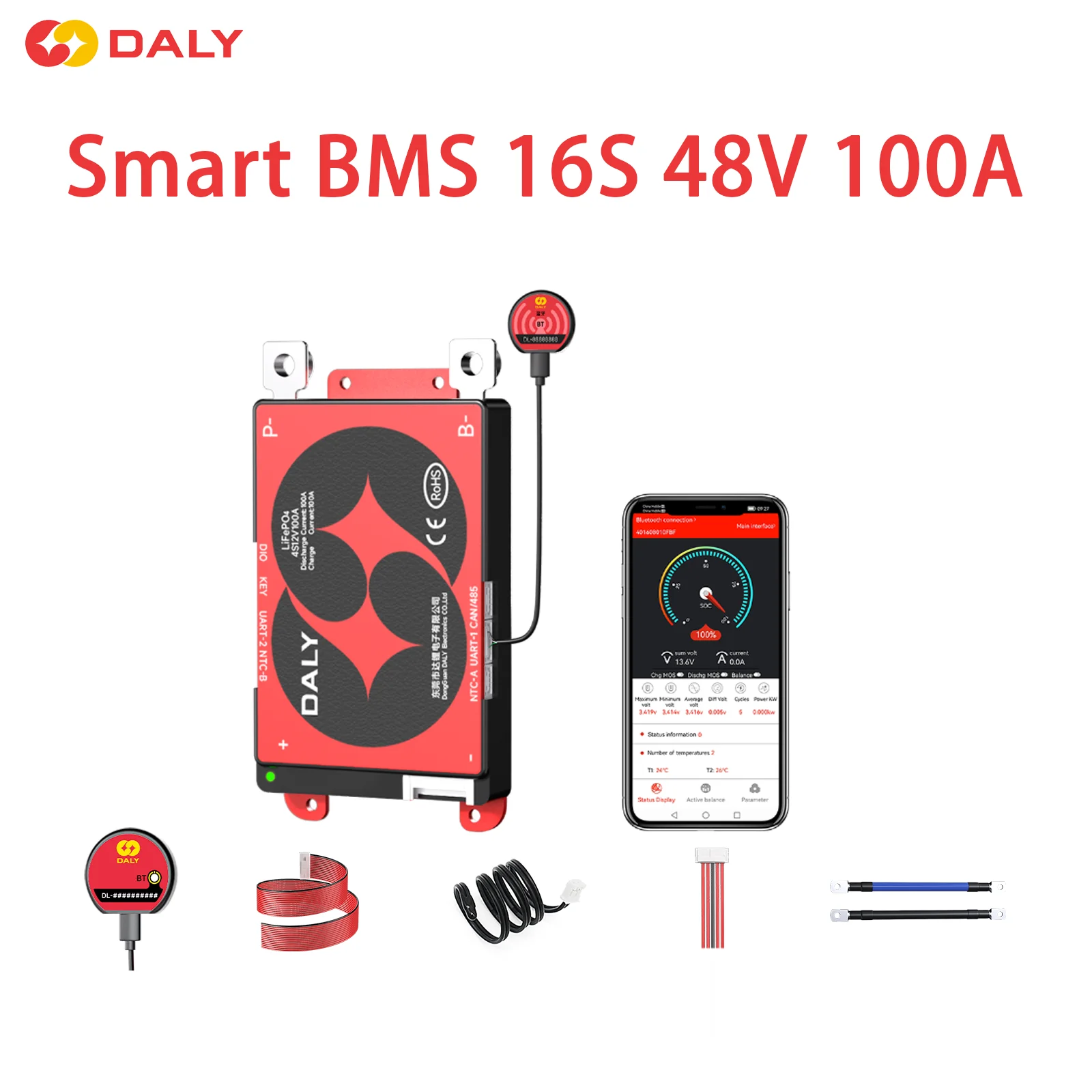 Умная BMS Daly 16S для LiFePO4 48В 100А с Bluetooth, UART, CANBUS, RS485, 3.2В, плата защиты для аккумуляторов электросамокатов и электровелосипедов
Умная BMS Daly 16S для LiFePO4 48В 100А с Bluetooth, UART, CANBUS, RS485, 3.2В, плата защиты для аккумуляторов электросамокатов и электровелосипедов
