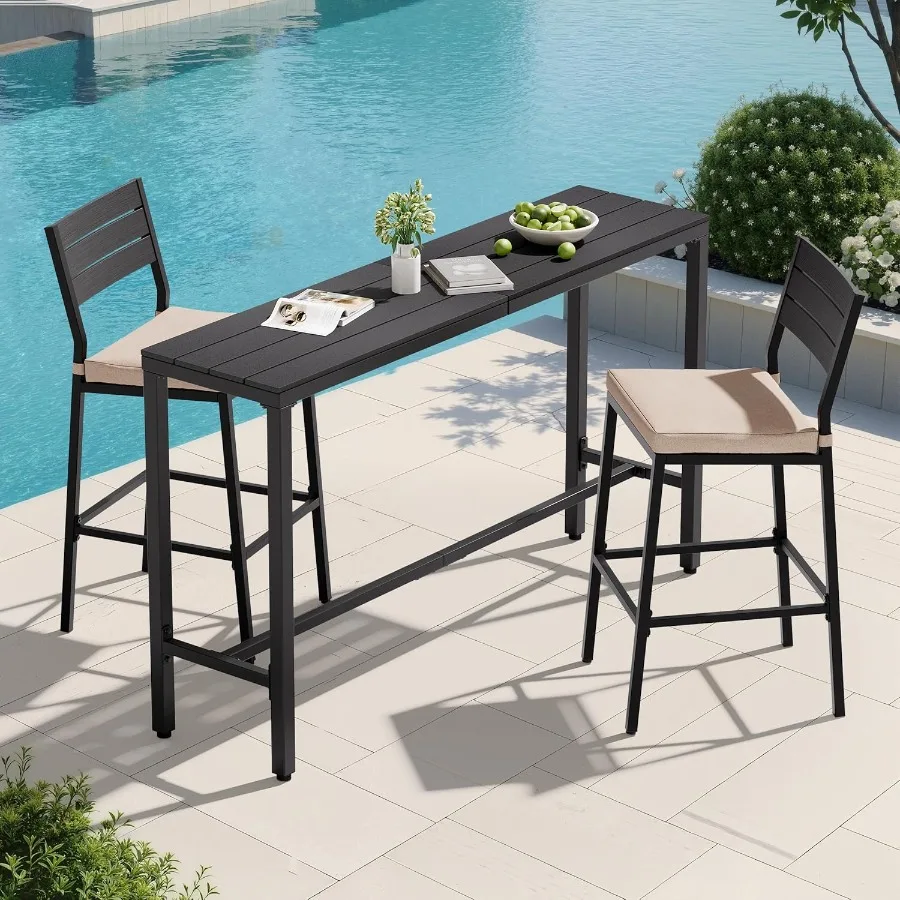 3-Piece Outdoor Bar Table and Chairs Set with 63-Inch Long Bar Table and 2 Bar Stools Designed for Balcony Bistro Garden and Ba
3-Piece Outdoor Bar Table and Chairs Set with 63-Inch Long Bar Table and 2 Bar Stools Designed for Balcony Bistro Garden and Ba