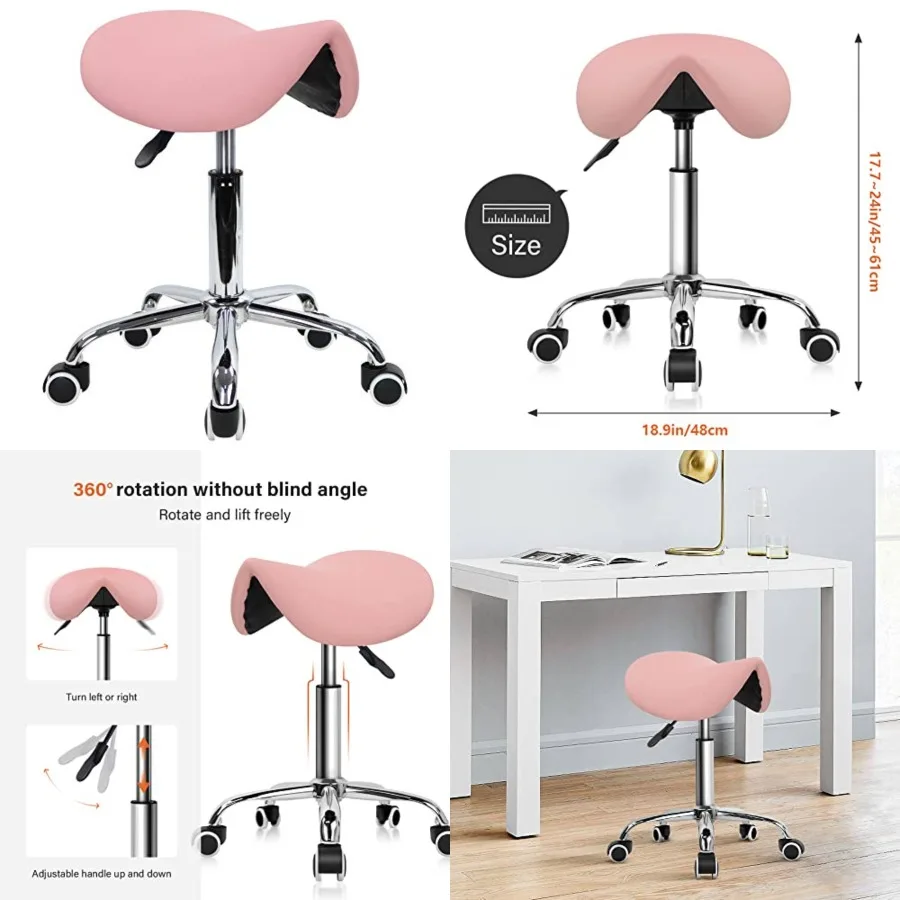 Rolling Saddle Stool PU Leather Swivel Adjustable Rolling Stool with Wheels Salon Chair
Rolling Saddle Stool PU Leather Swivel Adjustable Rolling Stool with Wheels Salon Chair