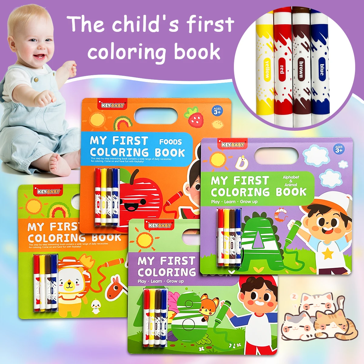 "The child's first coloring book" Sets - Food, Alphabet & Animal Themes + Markers
"The child's first coloring book" Sets - Food, Alphabet & Animal Themes + Markers