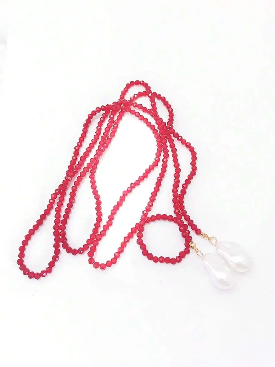 Red Beaded Asymmetrical Pendant Necklace With Baroque Pearl For Women
Red Beaded Asymmetrical Pendant Necklace With Baroque Pearl For Women