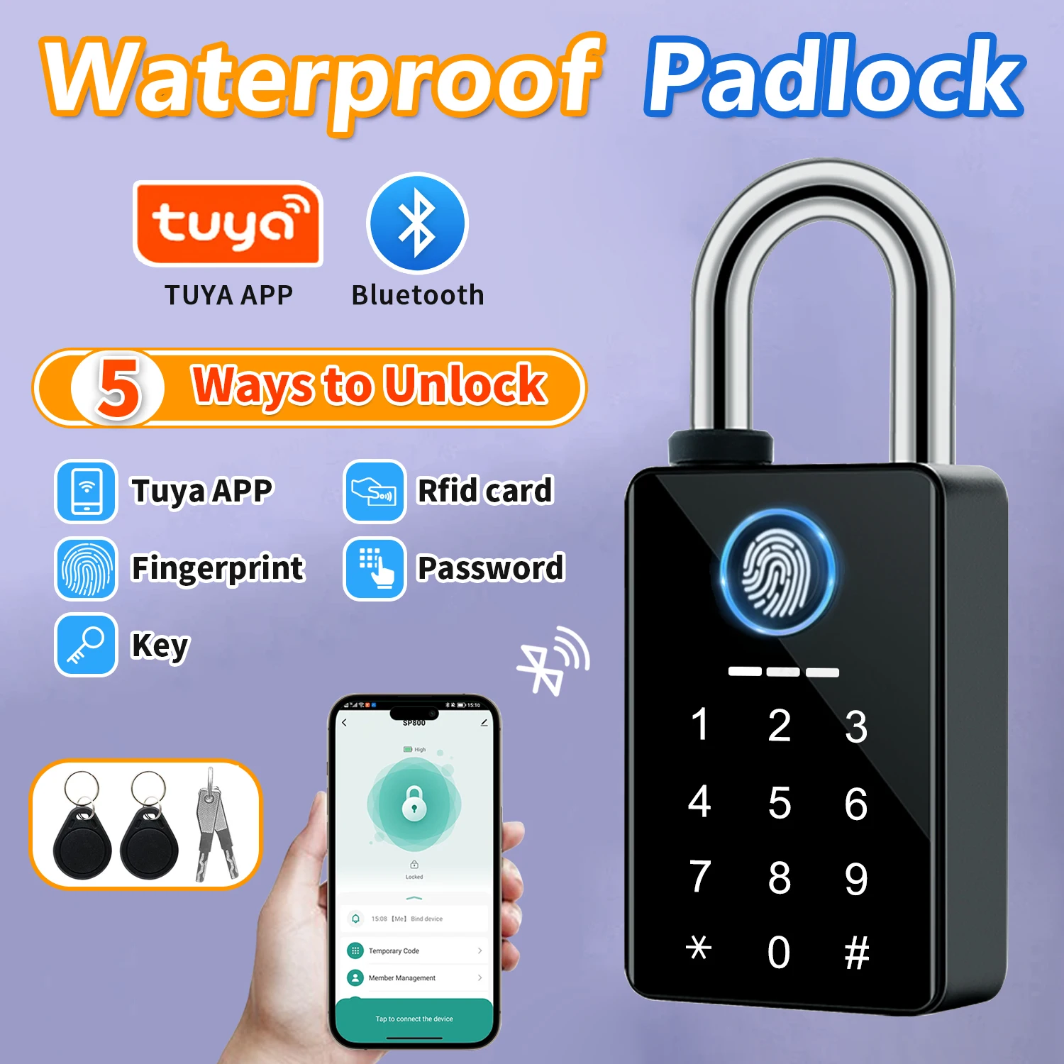 Waterproof Bluetooth Smart Padlock Tuya App Unlock Fingerprint Lock Key Card unlock Home Electronic password padlock
Waterproof Bluetooth Smart Padlock Tuya App Unlock Fingerprint Lock Key Card unlock Home Electronic password padlock