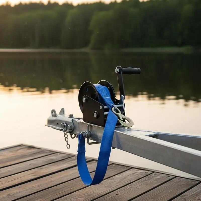 Manual Crank Hoist 19.6FT For Trailer Boat ATV Towing 1200LBS Capacity 4.1:1 Gear Ratio Blue Polyester Webbing Heavy Duty Steel Construction Two-Way Ratchet Portable Winch Mechanism Black Finish Body Hand Operated Lifting Pulling Tool
Manual Crank Hoist 19.6FT For Trailer Boat ATV Towing 1200LBS Capacity 4.1:1 Gear Ratio Blue Polyester Webbing Heavy Duty Steel Construction Two-Way Ratchet Portable Winch Mechanism Black Finish Body Hand Operated Lifting Pulling Tool